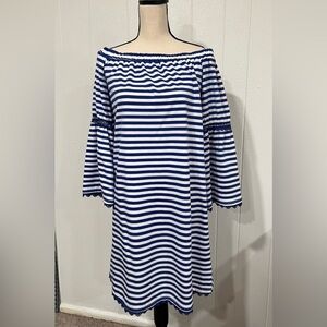 Nordstrom After Market off shoulder stripped mini dress with lace details